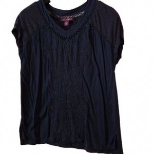 Gloria Vanderbilt Navy Lace Accent Blouse